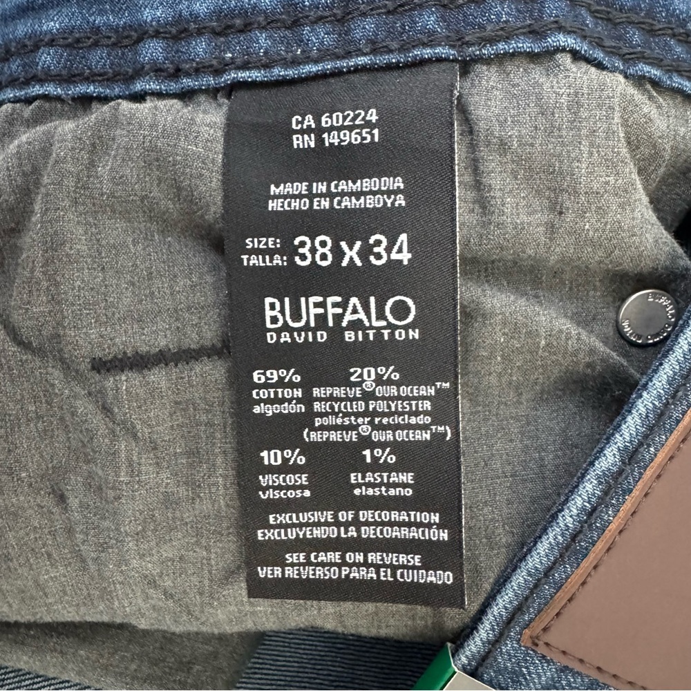 Buffalo David Bitton Jeans Mens 38 x 34 Blue Jackson Fit Slim Straight Blue New - Picture 11 of 16